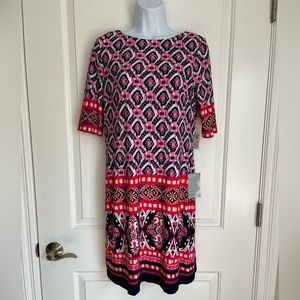 Eliza J Navy Blue Pink White and Orange Dress